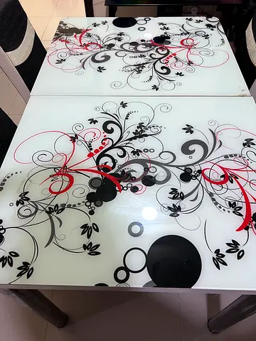 Glass Top Dining Table with Floral Print - 6 Seater