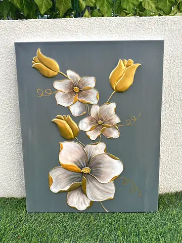 Hand-painted Floral Wall Art Canvas with Gold Accents