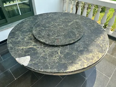 Round Marble Top Dining Table with Pedestal Base