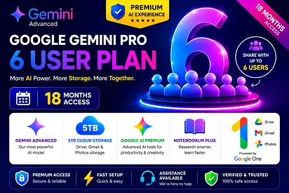Gemini Ai Pro - 6 Users | 18 Months- VEO 3 | 5TB Cloud Storage- Google AI Pro | Own Email Activaton