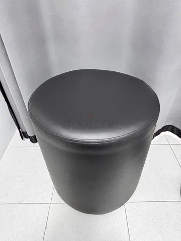 Black Round Faux Leather Ottoman Pouf Stool