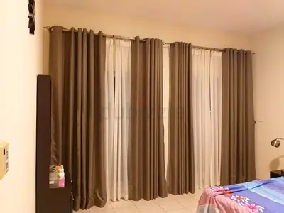Set of Brown Floor-Length Curtains with Sheer Liners - Good Condition