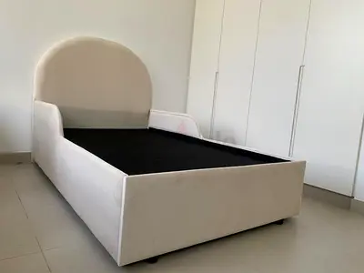 Pair of single beds - beige upholstered frames
