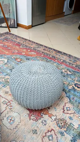 Handmade Knit Pouf Ottoman - Light Grey