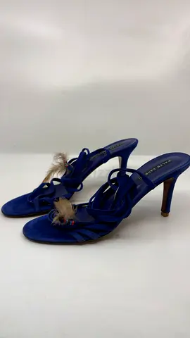 Ralph Lauren Blue Sandals with Feathered Ankle Wraps - Size 10B