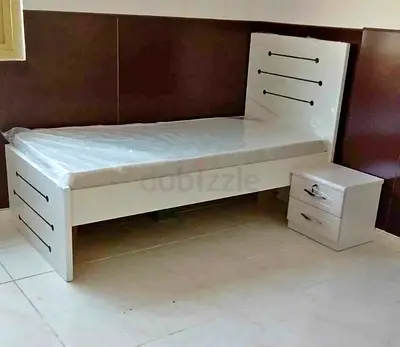 New Single white wooden bed with mattress and bedside drawer