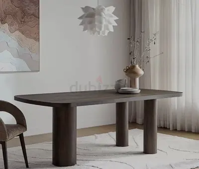 Solid Dark Wood Dining Table with Rounded Legs   - Modern Minimalist