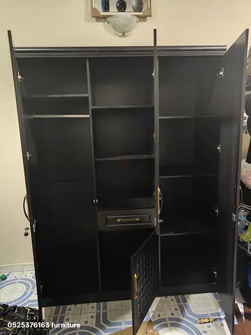 Black 3-Door Wardrobe/Armoire with Shelves and Drawer