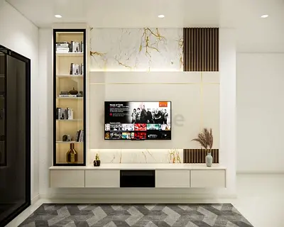 Modern Wall Mounted Entertainment Center with Glass Display