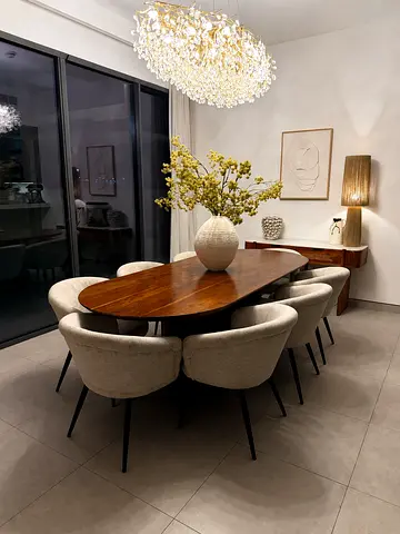 Solid Wood Oval Dining Table with 8 Upholstered Chairs - Modern Set worth 13k