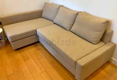 Beige L-shaped Sofa with Storage Chaise - Good Condition