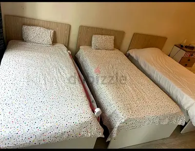Set of 3 Single Beds with Headboards - White Frames, Good Condition