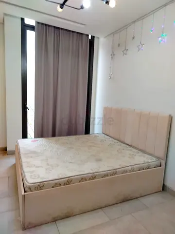 Must go within 2 days -beige Upholstered Double Bed with Mattress — Good Condition