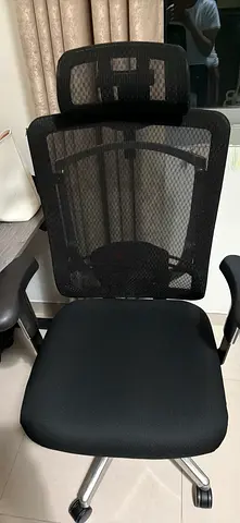 Ergonomic Black Mesh Office Chair with Headrest - Good Condition