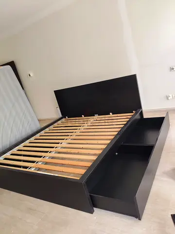Black Wooden Double Bed Frame with Under-Bed Storage Drawers