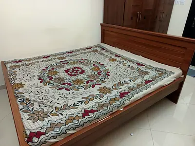 Solid wood queen bed frame with headboard - good condition