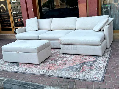 Premium Quality Crate&Barrel Lounge Deep feather filled L Shape Sofa Beige without footstool