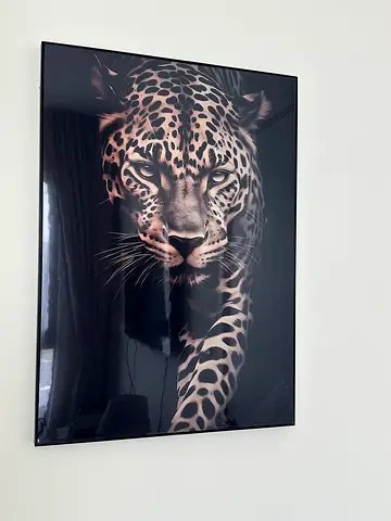 Framed Leopard Wall Art Print - Glossy Black Frame
