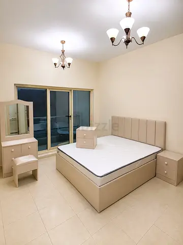 New Beige Upholstered Bed with Mattress + Matching Bedside & Dresser Set