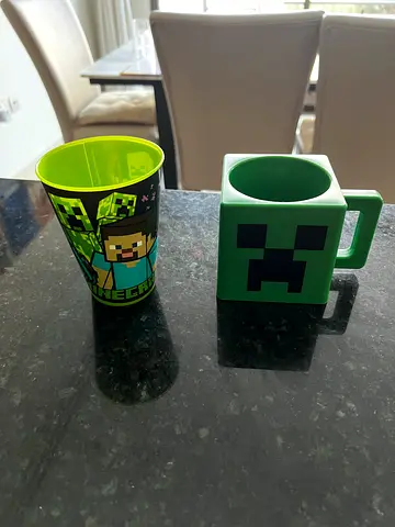 Minecraft-themed kids cup and mug set only 3 months old.