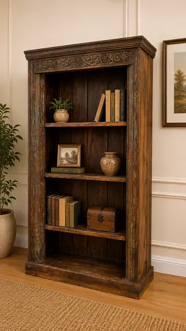 Handcrafted Solid Wood Display Bookshelf Vintage Carved