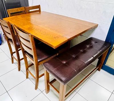 Solid wood dining set with chairs and padded bench