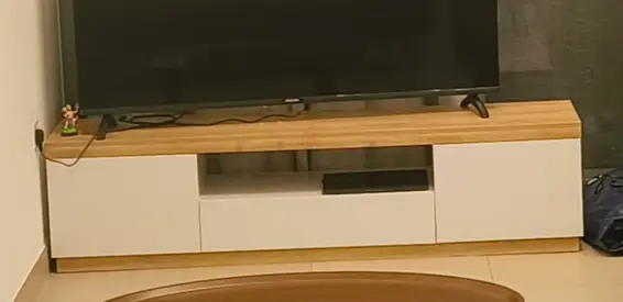 Low-profile TV Stand / Entertainment Unit in Wood & White finish