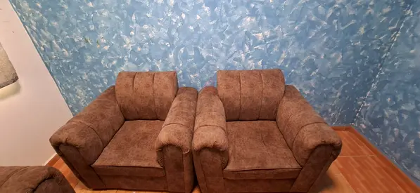 Pair of brown upholstered armchairs - comfortable five-seater set