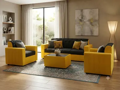 Stylish sofa set designed for comfort and durability. Easy to clean, strong wooden frame, and thick