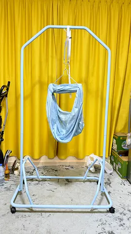 Baby hammock swing with metal stand - light blue, good condition with box