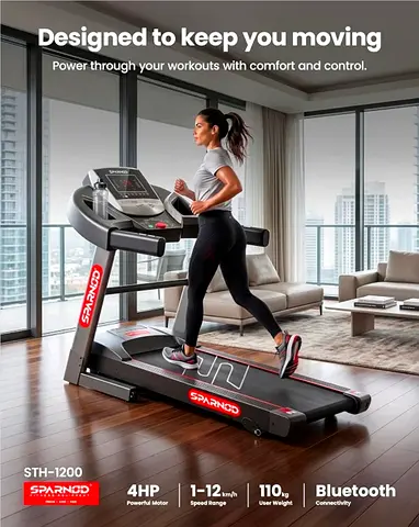 Sparnod STH-1200 Treadmill - 4HP Motor, Bluetooth, Foldable