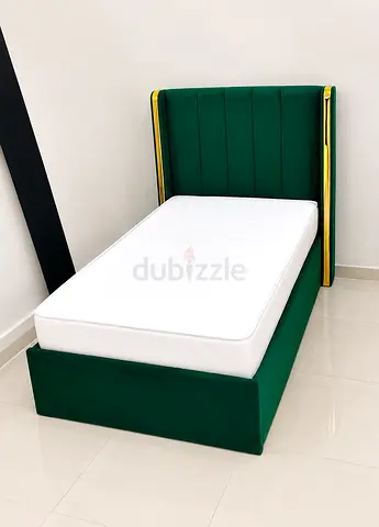 New Green Velvet Double Bed with Upholstered Headboard and Mattress