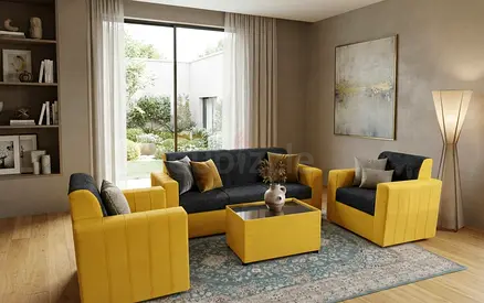 Elegant sofa set with a stylish yellow and black combination that instantly enhances your living roo