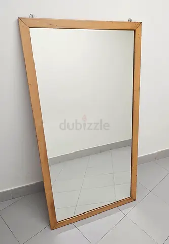 Full-length Wall Mirror with Light Wood Frame - Good Condition