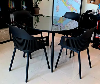 Black Glass Top Dining Table with 4 Matching Chairs - Modern Set + Negotiable!