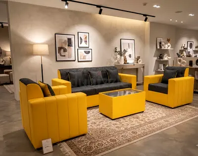 Elegant 5-seater sofa set with contemporary styling. Soft cushions, sturdy construction, and spaciou