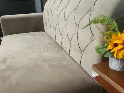 Velvet Tufted Beige Sofa 6 pieces