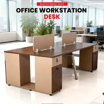 Office Workstation Desk - 4 Seater Shared Bench with Storage