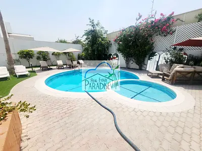 available independent 5 bedroom villa with 1 bedroom downstairs all master ,TV lounge ,maids /store/laundry/private swimming pool for rent Jumeirah 3