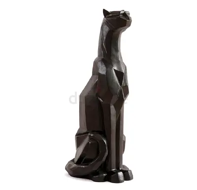 Hand-Carved Geometric Black Panther Sculpture - Decorative Collectible