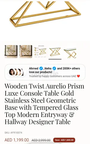 Aurelio Gold Geometric Console Table with Glass Top - Like New