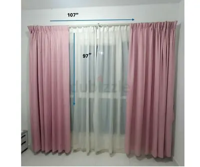 Pair of Pink Full-Length Curtains with Sheer Liner - 107" Width x 97" Drop
