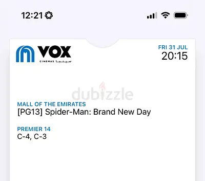2 TICKETS Spider-Man: Brand New Day FOR TODAY