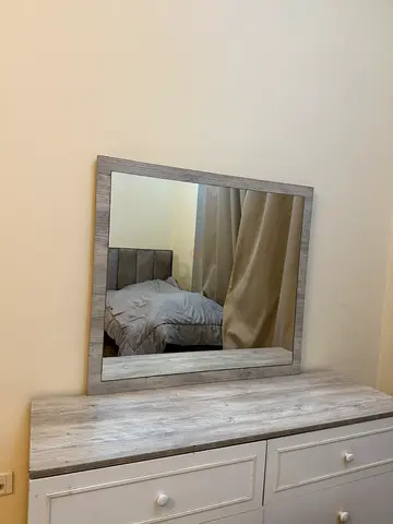 Grey Wood Dresser with Matching Mirror - Good Condition
