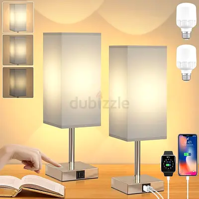 Pair of Touch Bedside Lamps With USB A+C Ports And 3 Brightness Adjustment