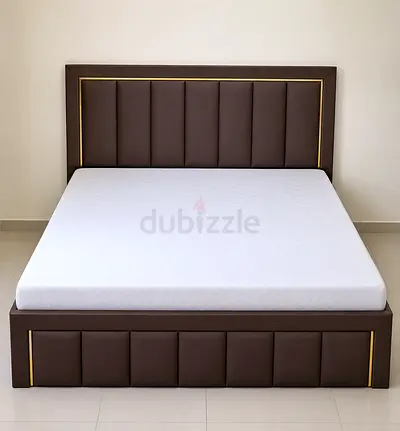 New Brown Upholstered King Bed with Padded Headboard and Storage Base