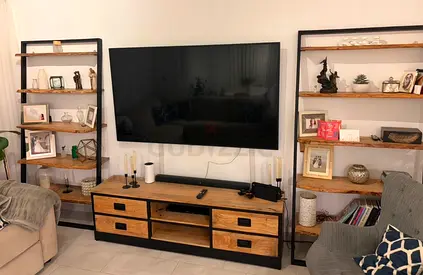Wood and Metal TV Stand with Matching Shelves - Good Condition