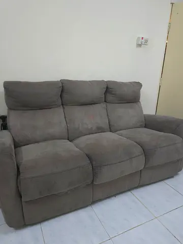 Comfortable 3-seater Grey Fabric Reclining Sofa - Good Condition