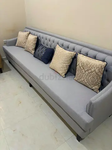 Light grey 6-seater tufted sofa — good condition 2.8metre
