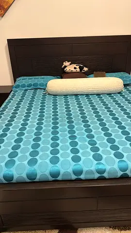 Modern Dark Brown bed with 2 side tables and dresser. Mattress included